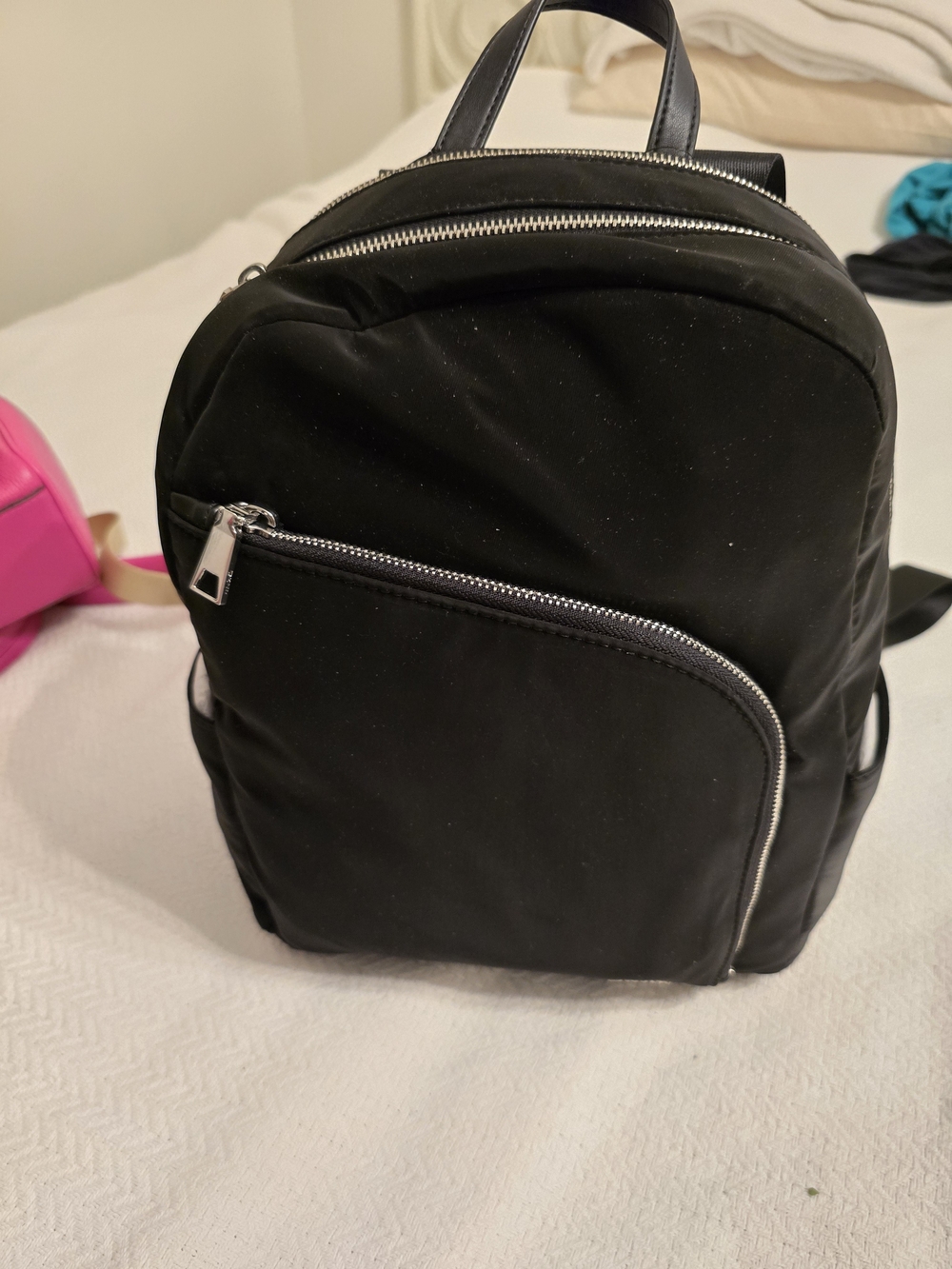 DKNY Black Nylon Mini Backpack with Silver Zippers